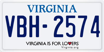 VA license plate VBH2574