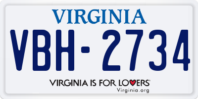 VA license plate VBH2734