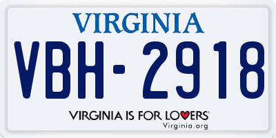 VA license plate VBH2918