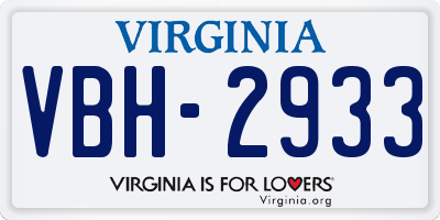 VA license plate VBH2933