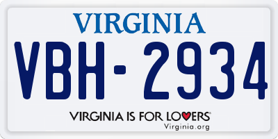 VA license plate VBH2934