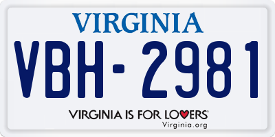 VA license plate VBH2981