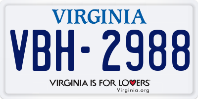 VA license plate VBH2988