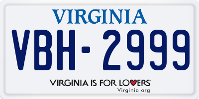 VA license plate VBH2999
