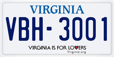 VA license plate VBH3001