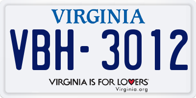 VA license plate VBH3012