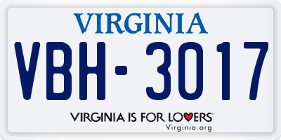 VA license plate VBH3017