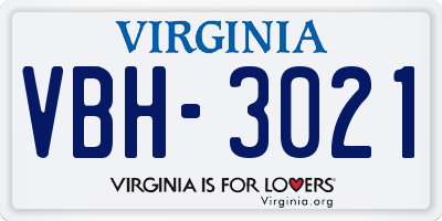 VA license plate VBH3021