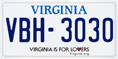 VA license plate VBH3030