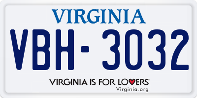VA license plate VBH3032