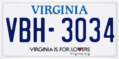 VA license plate VBH3034