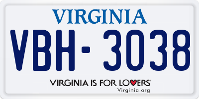 VA license plate VBH3038