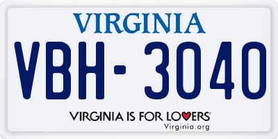 VA license plate VBH3040