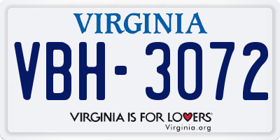 VA license plate VBH3072