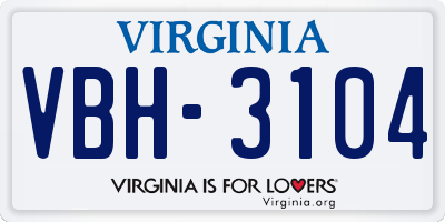 VA license plate VBH3104