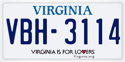 VA license plate VBH3114