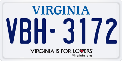 VA license plate VBH3172
