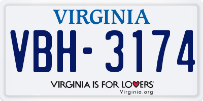 VA license plate VBH3174