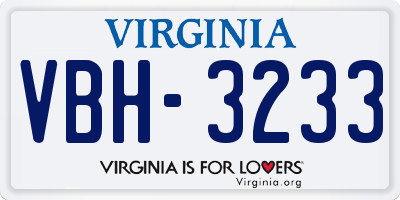 VA license plate VBH3233
