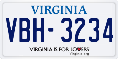 VA license plate VBH3234