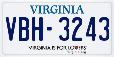 VA license plate VBH3243