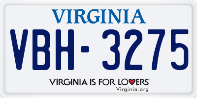 VA license plate VBH3275