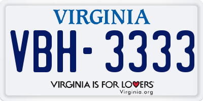 VA license plate VBH3333