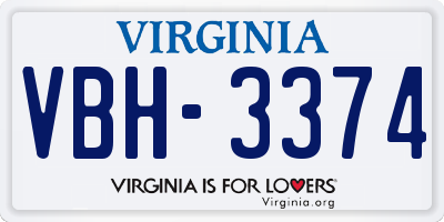 VA license plate VBH3374