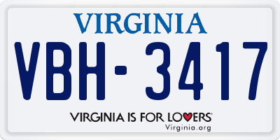 VA license plate VBH3417