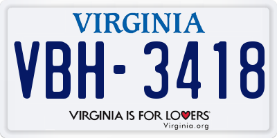 VA license plate VBH3418