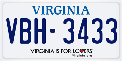 VA license plate VBH3433