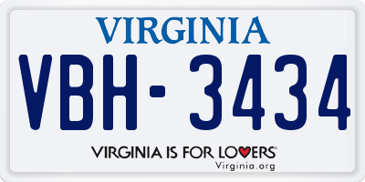 VA license plate VBH3434