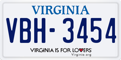 VA license plate VBH3454