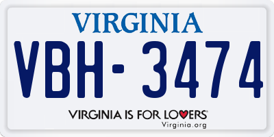 VA license plate VBH3474