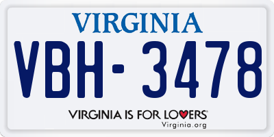 VA license plate VBH3478