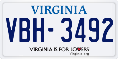VA license plate VBH3492