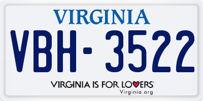 VA license plate VBH3522
