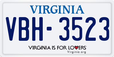 VA license plate VBH3523