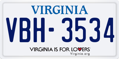 VA license plate VBH3534
