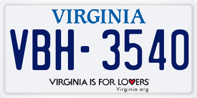 VA license plate VBH3540