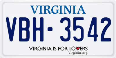 VA license plate VBH3542