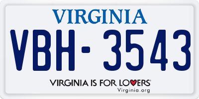 VA license plate VBH3543