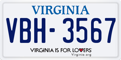 VA license plate VBH3567