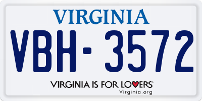 VA license plate VBH3572
