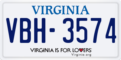VA license plate VBH3574