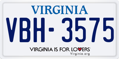 VA license plate VBH3575