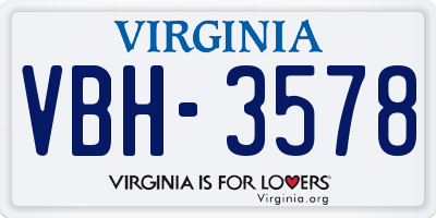 VA license plate VBH3578
