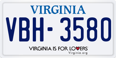 VA license plate VBH3580