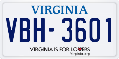 VA license plate VBH3601