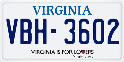 VA license plate VBH3602